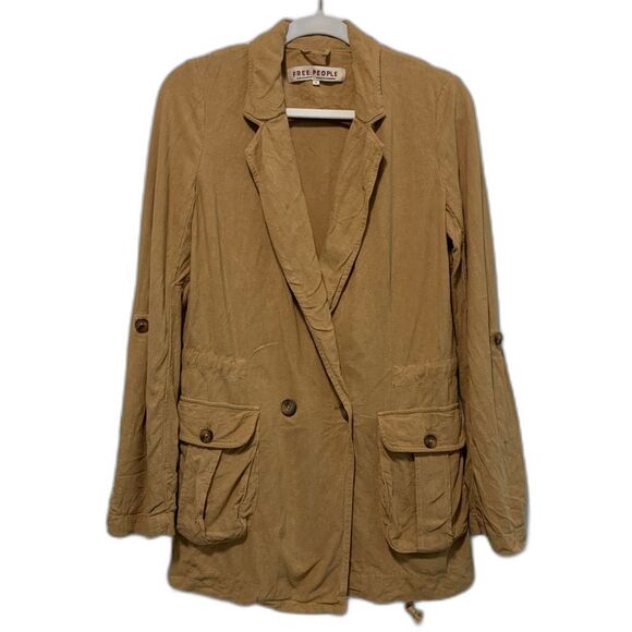 Free People linen blend Charly Blazer in dirty chai size xs oversized - Picture 1 of 11
